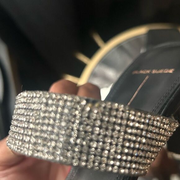 Black Suede Studio Crystal Double Strap Sandals - Picture 6 of 6